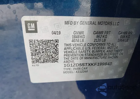 2019 Chevrolet Malibu Lt from USA, damaged, VIN 1G1ZD5STXKF199843